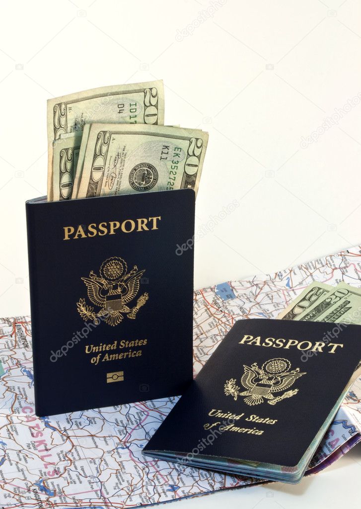 Passports with map and money