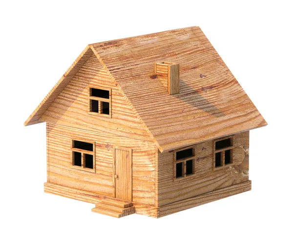 Toy house tillverkad av plywood isolerad på vit — Stockfoto