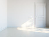 bílý prázdný interiéru s bílými dveřmi a slunečního záření