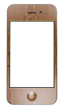 wooden smart cell touchscreen mobile phone with blank display isolated on white clipart