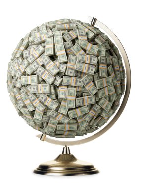 Globe of U.S. dollars isolated on a white background clipart