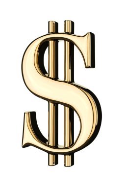 Gold dollar sign isolated on white clipart