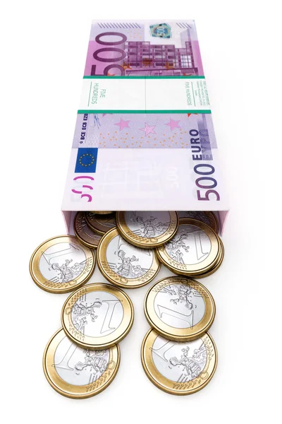 Caja de dinero en euros sobre fondo blanco aislado (versión frontal ) —  Fotos de Stock