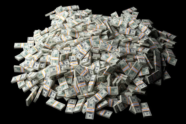 huge pile of American money on black background