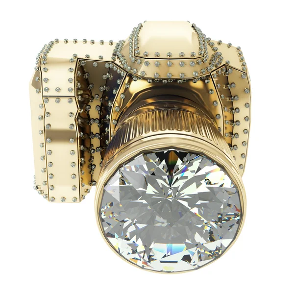 Złota kamera z diamentami — Zdjęcie stockowe