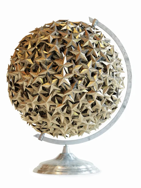 Globe avec étoile dorée sur un isolant blanc — Photo