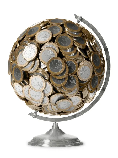 Euro globo monetário isolado em fundo branco — Fotografia de Stock