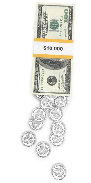 Papel estadounidense y dinero metálico aislados sobre fondo blanco — Foto de Stock