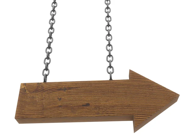 Wooden arrow pointer hanging on a chain — Stock Photo, Image