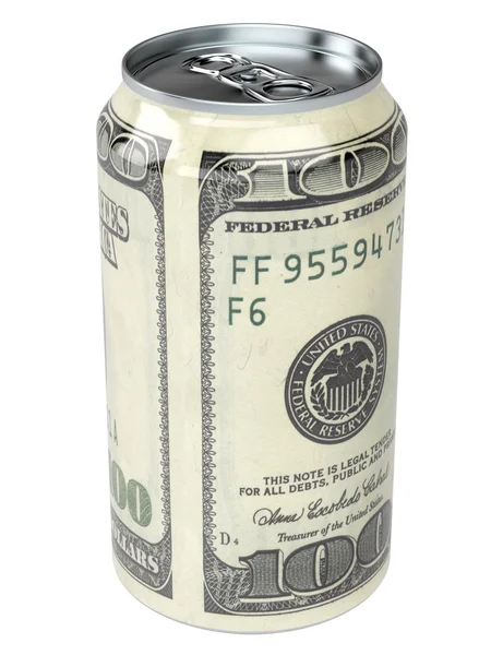 100 dolarów piwa na białym tle — Zdjęcie stockowe