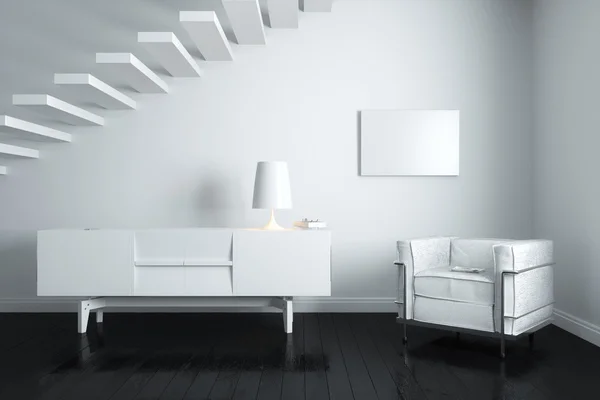 Intérieur blanc avec escalier — Photo