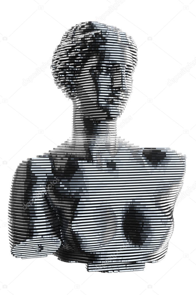 metal layered statue isolated on white
