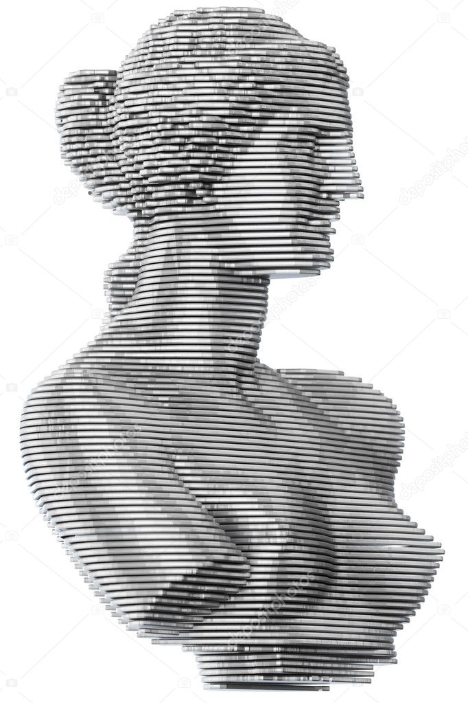layered sculpture from aluminum sheets isolated on white