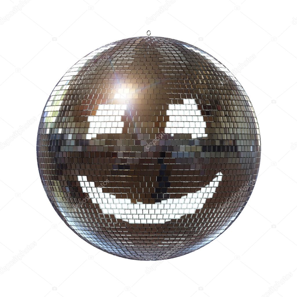 Smiling disco ball on isolated white background