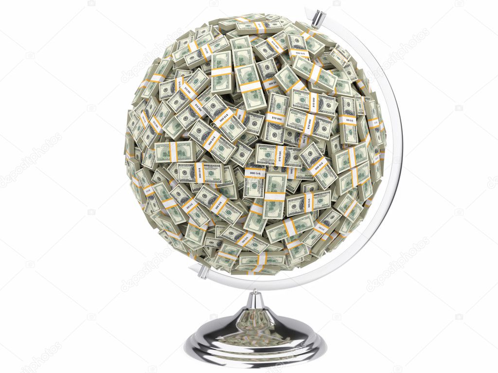 Globe of U.S. dollars isolated on a white background