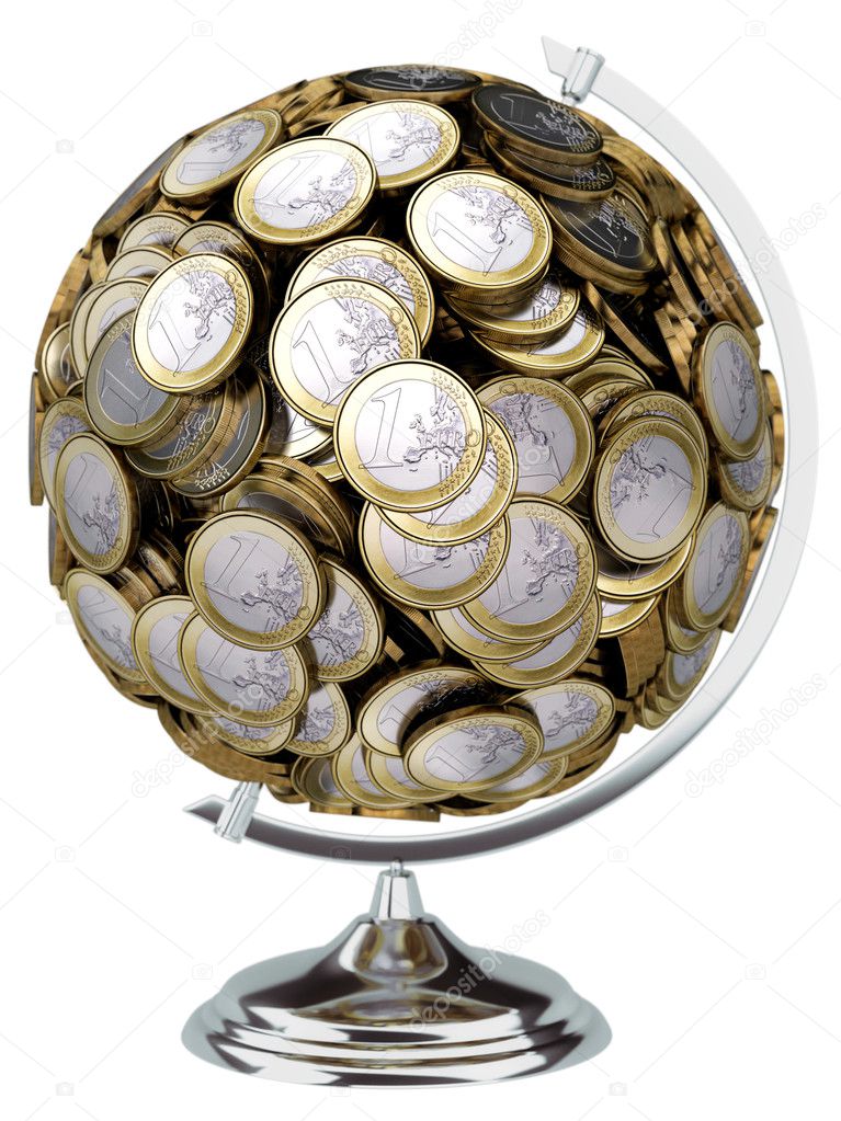 Euro money globe isolated on white background
