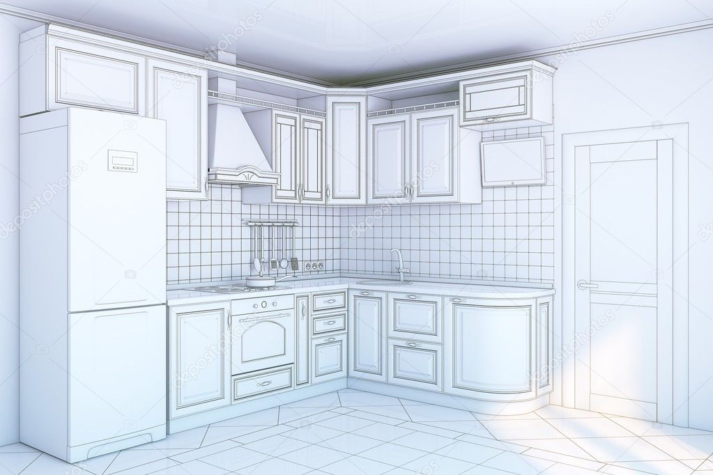 Kitchen blueprint — Stock Photo © viz-arch #10614931