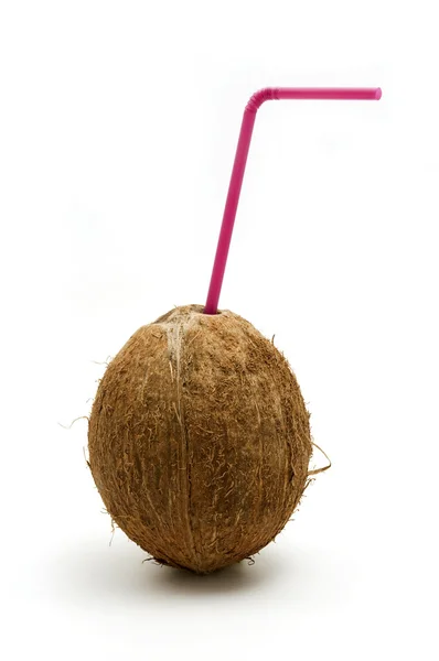 빨 대와 코코넛 — 스톡 사진