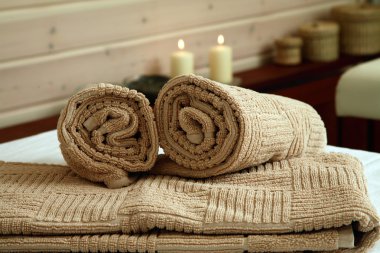 Towels in a wellness center or spa clipart