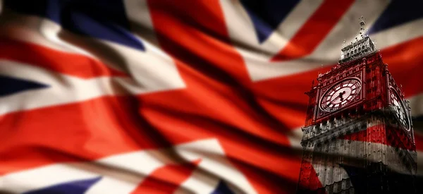Vlajka Velké Británie s big ben Stock Snímky