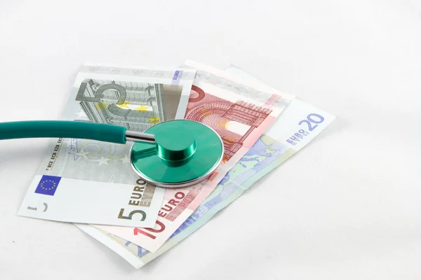 Stethoscope on european banknotes — Stock Photo, Image