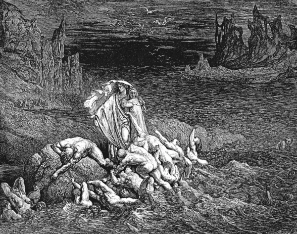 Vergilius Dante mutatja, a haragos lelkét — Stock Fotó
