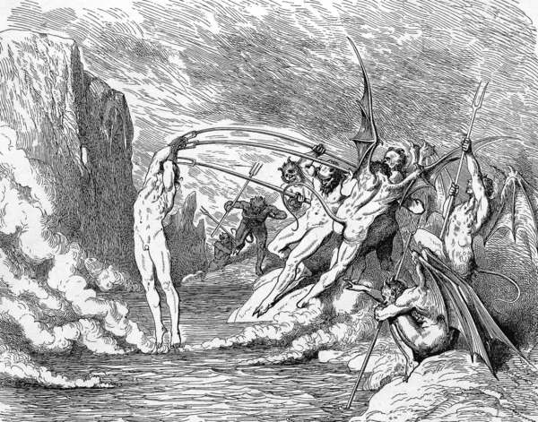 Devils torment the barrators — Stock Photo, Image