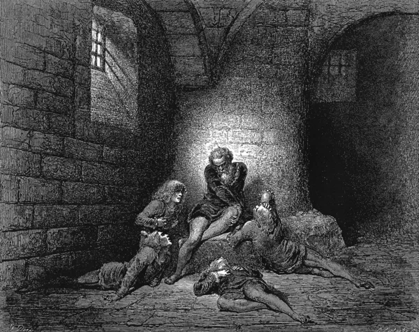 Ugolino in der Zelle mit seinen vier toten Söhnen Stockbild
