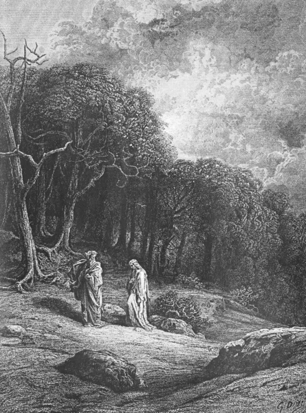 Vivien och merlin in skogen — Stockfoto