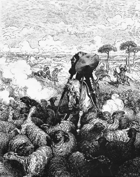 Дон нападает на стадо овец — стоковое фото