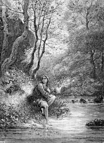 A beautiful young woman, Dorotea, disguised as a boy bathes her feet