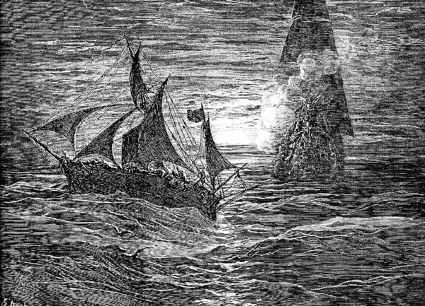 I corsari francesi sparano sulla barca del prigioniero Immagini Stock Royalty Free