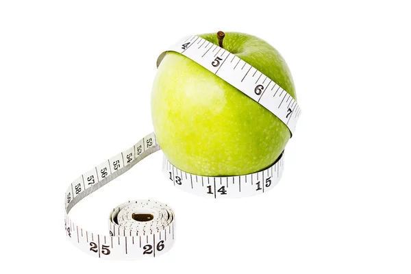 Diätkonzept Grüner Apfel mit Maßband — Stockfoto