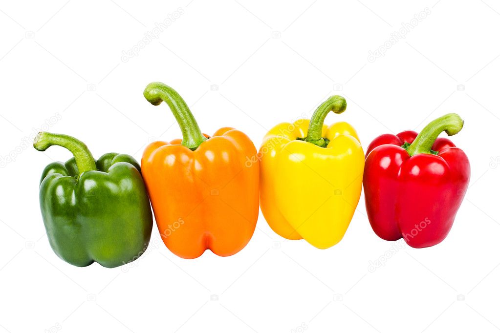 Bell peppers all colors isolated on white background