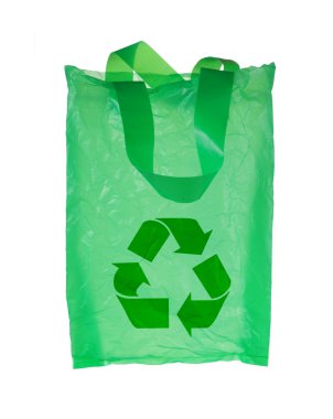 Green plastic bag with recycle symbol clipart