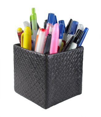 Set of pens and pencil in rack clipart