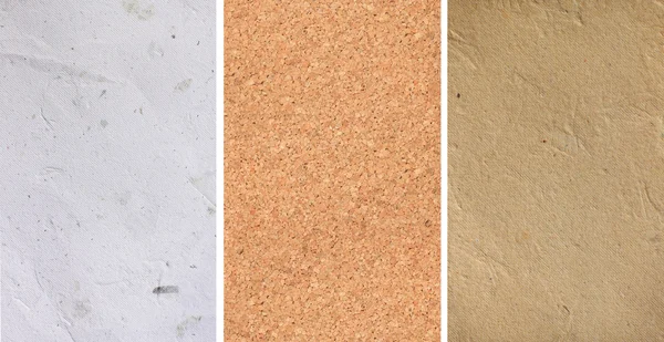 White paper, corkboard and brown artpaper textures — Stock Photo, Image