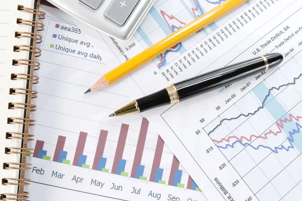 Background of business graph and a pen — Stock Photo, Image