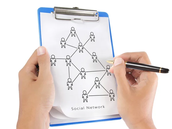 Social network scheme on a clipboard — Stock Photo, Image