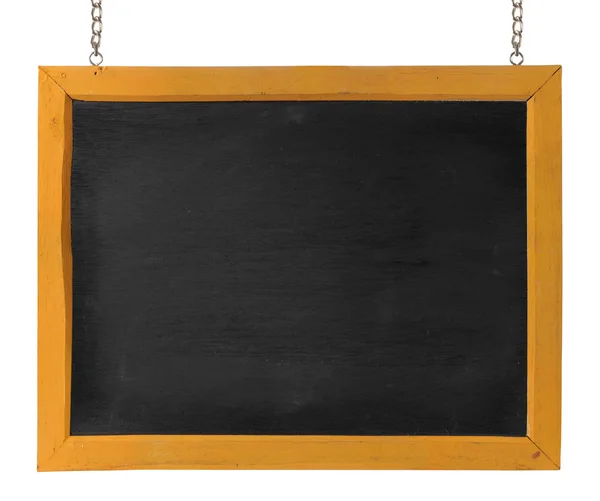 Tableau noir vide avec cadre et chaîne en bois — Photo