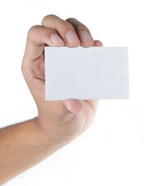 手と白で隔離されるカード — Stock fotografie