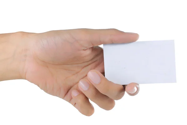 Mão e um cartão isolado em branco — Fotografia de Stock