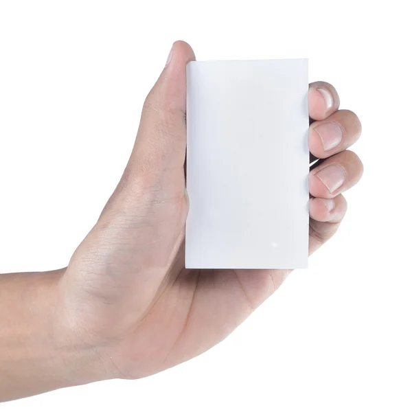 Kéz- és elszigetelt fehér kártya — Stock Fotó