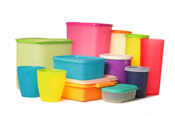 Colorful plastic container over white background — Stock Photo, Image