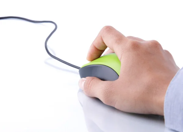 Mão clicando computador do mouse — Fotografia de Stock