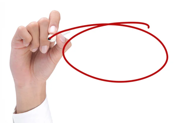 Hand drawing a red circle — Stock Photo, Image