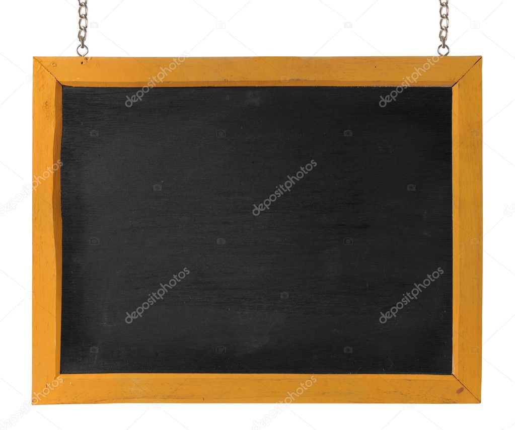 Empty blackboard with wooden frame and chain