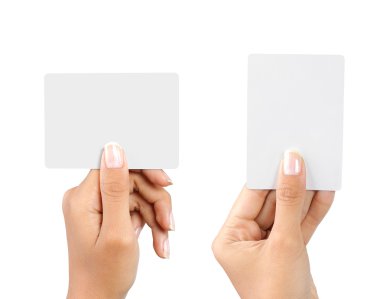 Hand holding blank business card clipart