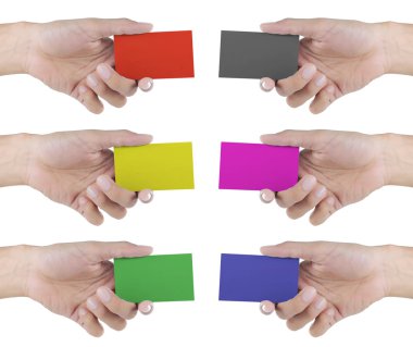 birçok renk kartvizit tutan eller