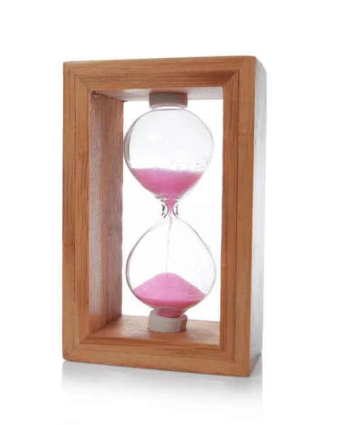 Wooden hourglass with a pink sand — Stock Photo, Image